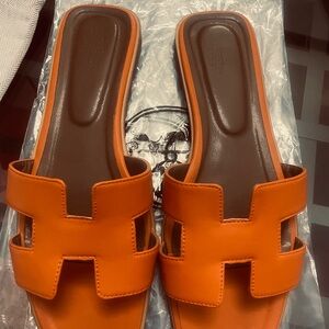 🧡 Hermes Orange H Oran Slide Sandals 40 10